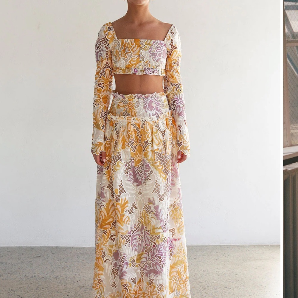 Sabo Skirt Floral Two-Piece Set - Yellow and Purple